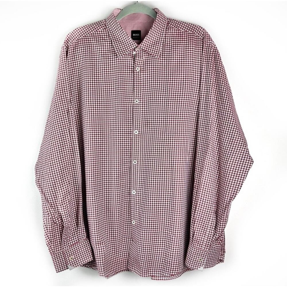 BOSS Hugo Boss Obert Modern Essential Dress Shirt XL Red Checkered Plaid